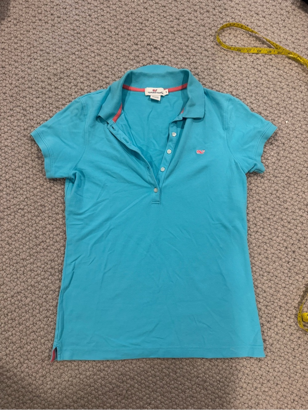 Vineyard Vines Turquoise Short-Sleeve Polo with Pink Logo
